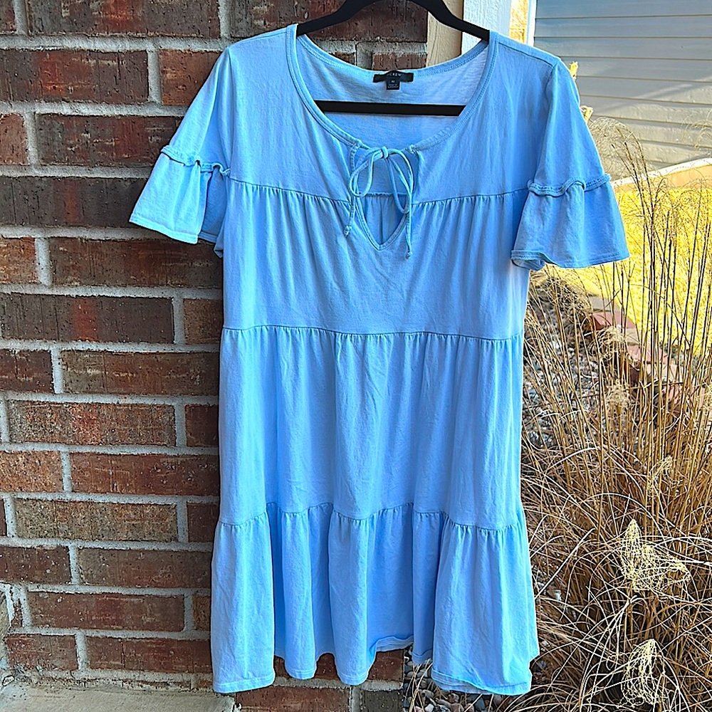J.Crew Ladies M 3Tier tie front Cotton light blue lightweight dress